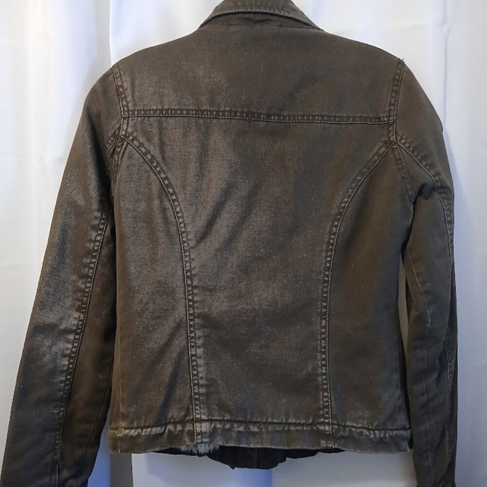 HOLLISTER Bomber Jacket Sherpa Fur Lined XS Brown Winter Coat Very warm & stylis - Picture 10 of 14